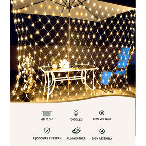 1000 LED Christmas Lights 4mx6m Net String Light Warm White Jingle Jollys - SportZone.co.nz