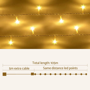 100M Christmas Lights String Fairy Light 500 LED Warm White Jingle Jollys - SportZone.co.nz