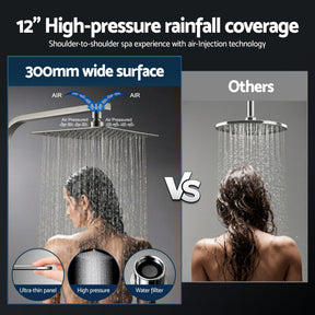 12" Rain Shower Head Set with 3 - Mode Handheld Brass High Pressure WELS Chrome - SportZone.co.nz