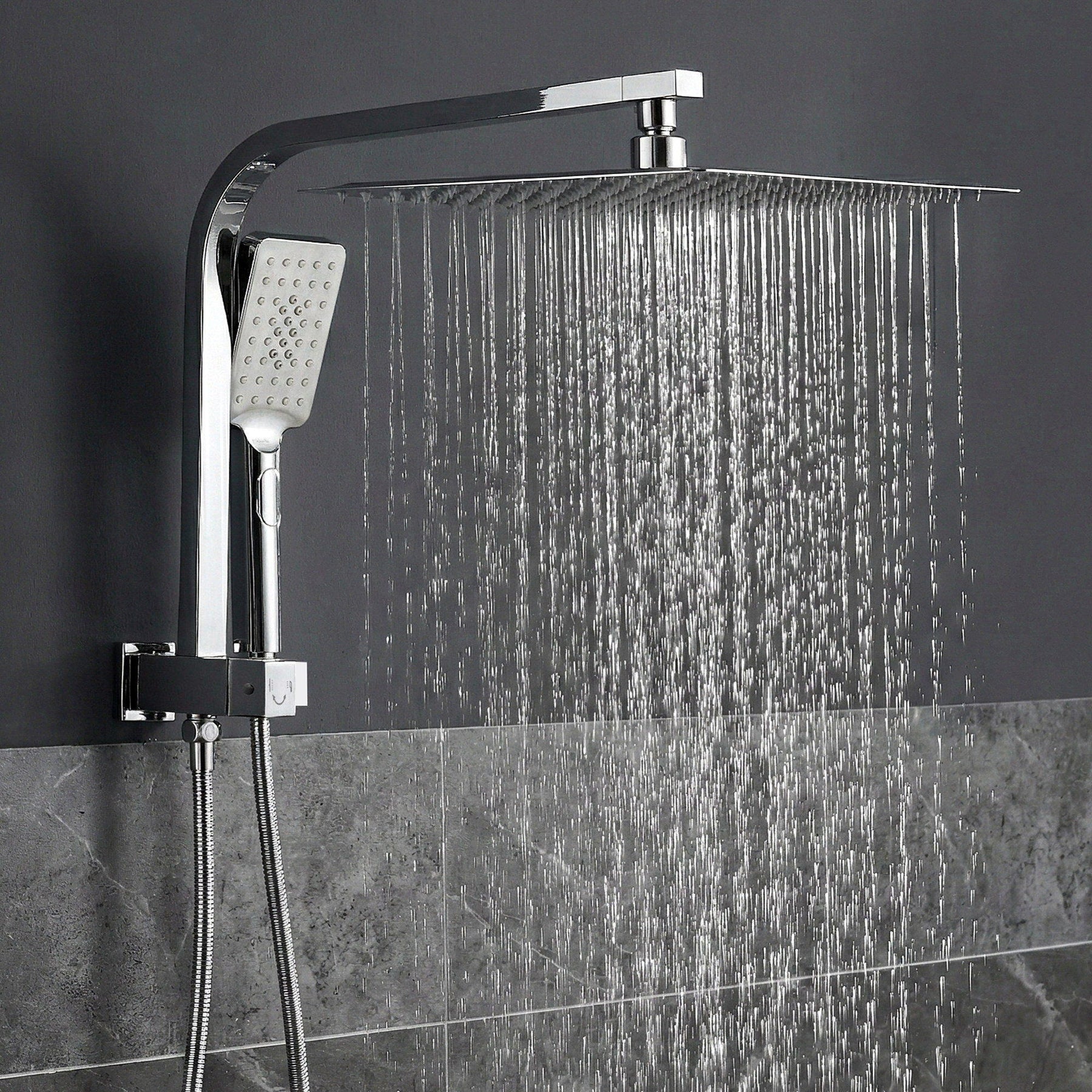 12" Rain Shower Head Set with 3 - Mode Handheld Brass High Pressure WELS Chrome - SportZone.co.nz
