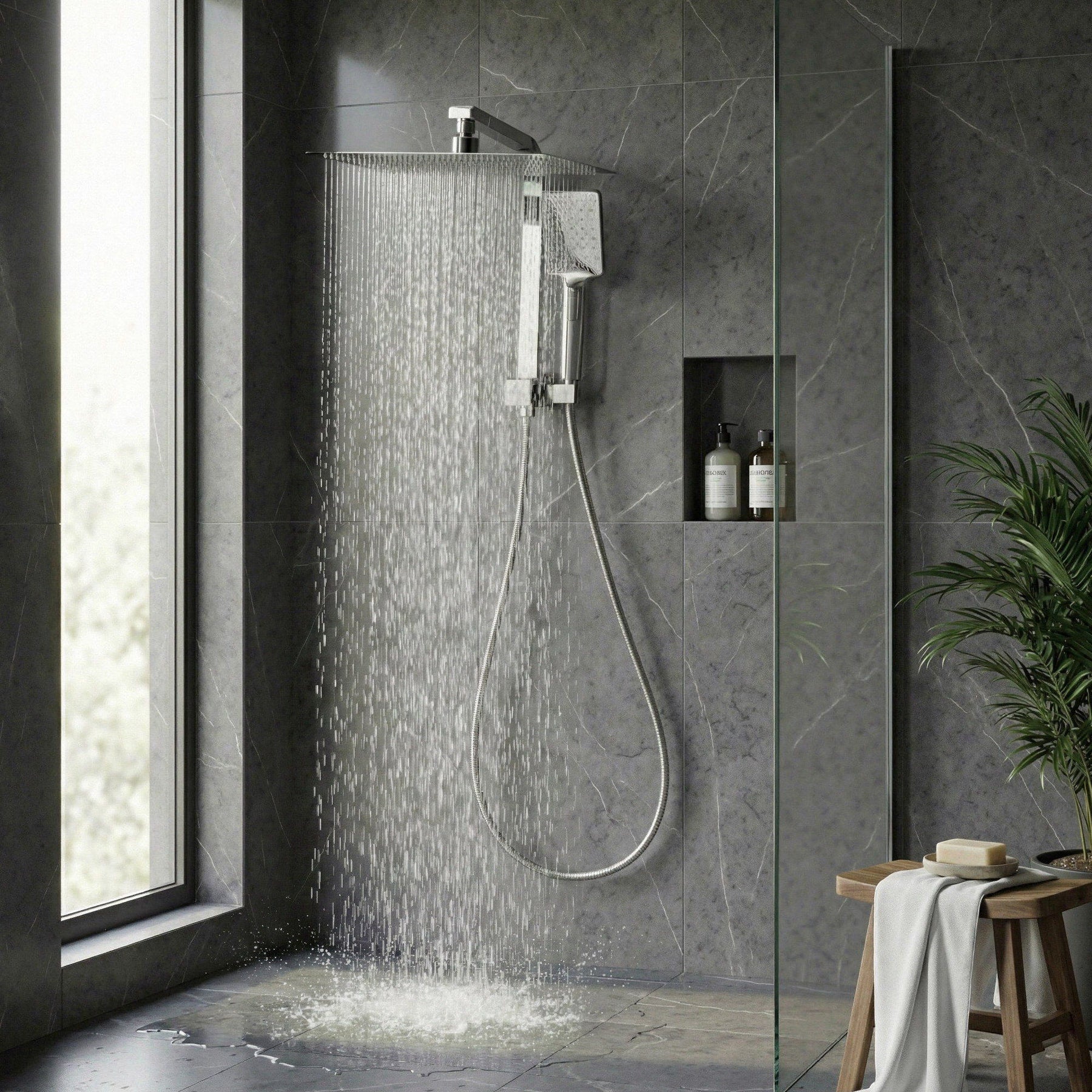 12" Rain Shower Head Set with 3 - Mode Handheld Brass High Pressure WELS Chrome - SportZone.co.nz