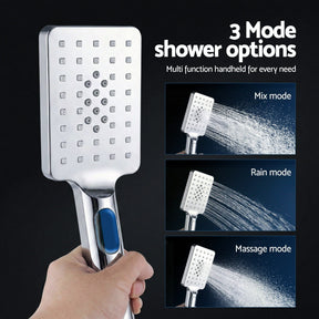 12" Rain Shower Head Set with 3 - Mode Handheld Brass High Pressure WELS Chrome - SportZone.co.nz