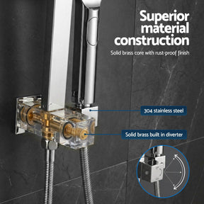 12" Rain Shower Head Set with 3 - Mode Handheld Brass High Pressure WELS Chrome - SportZone.co.nz