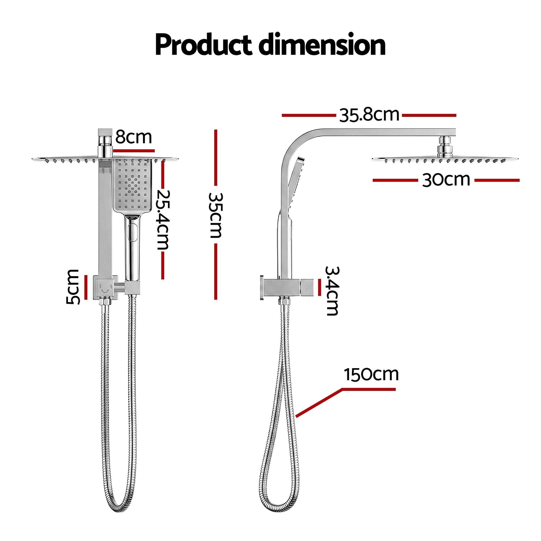 12" Rain Shower Head Set with 3 - Mode Handheld Brass High Pressure WELS Chrome - SportZone.co.nz