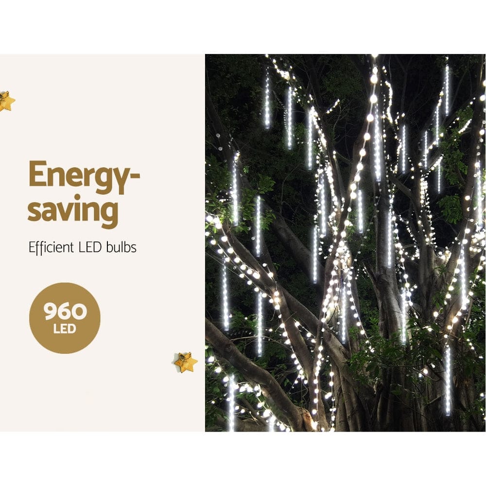 12M Christmas Lights Icicle Light 960 LED Falling Metor Jingle Jollys - SportZone.co.nz