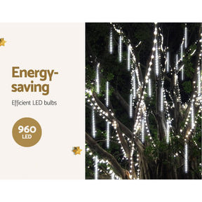 12M Christmas Lights Icicle Light 960 LED Falling Metor Jingle Jollys - SportZone.co.nz