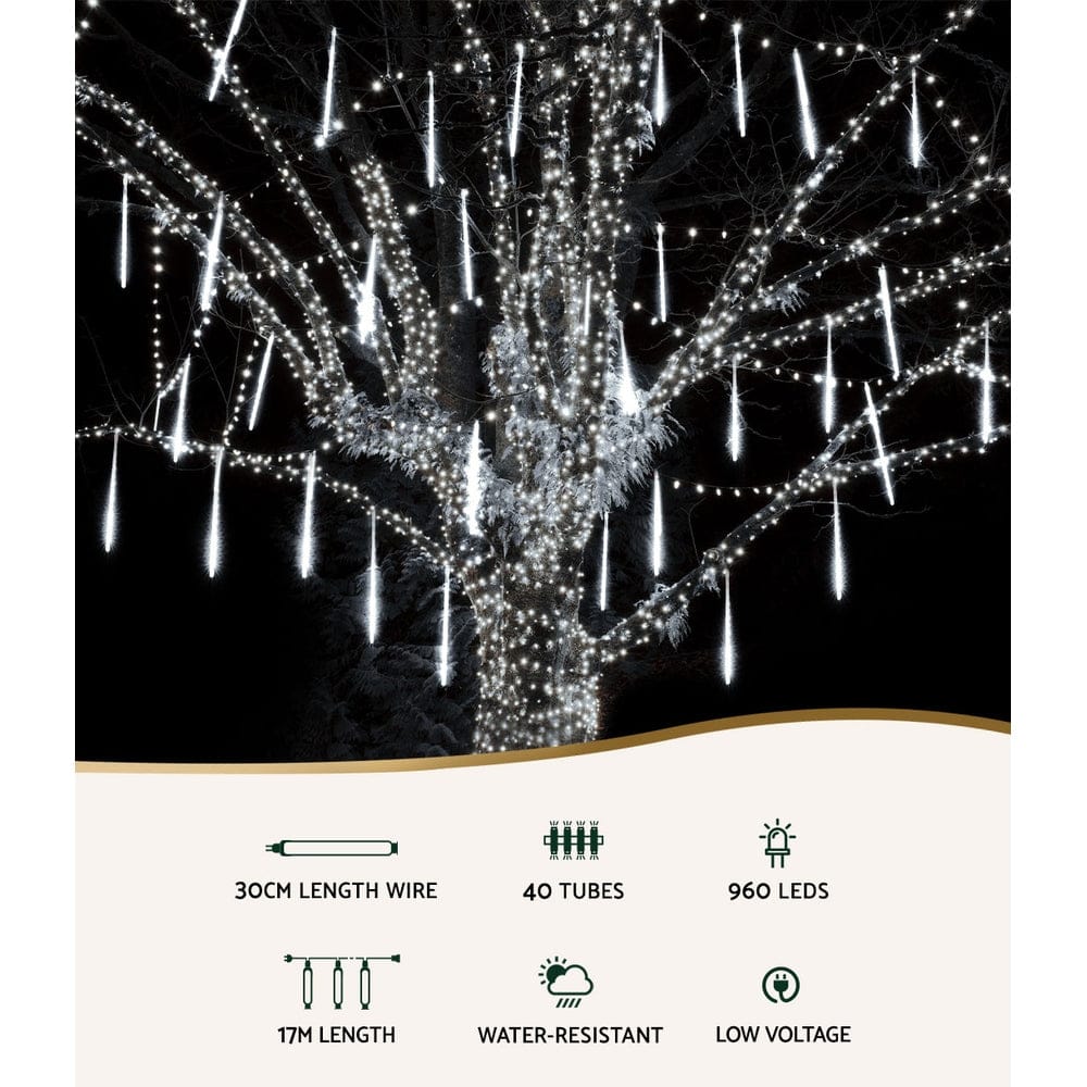 12M Christmas Lights Icicle Light 960 LED Falling Metor Jingle Jollys - SportZone.co.nz
