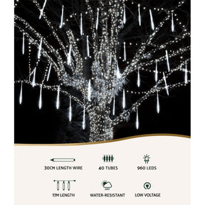 12M Christmas Lights Icicle Light 960 LED Falling Metor Jingle Jollys - SportZone.co.nz