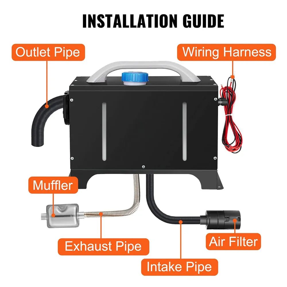 12V 8KW Diesel Air Heater Kit with LCD Display & Remote Control - SportZone.co.nz