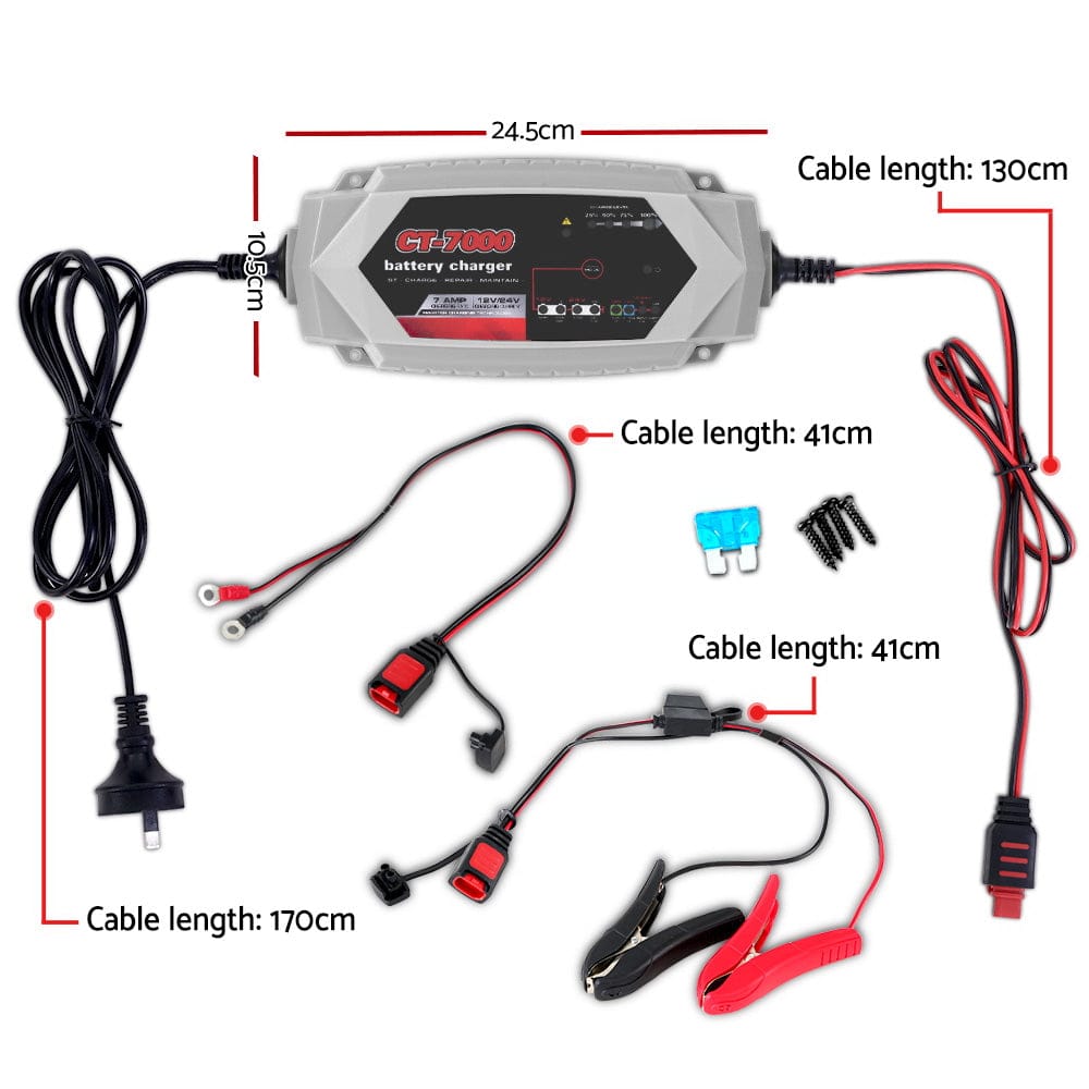 12V Automotive Car Battery Charger 24V 7Amp Vehicle Truck Chargers AGM - SportZone.co.nz