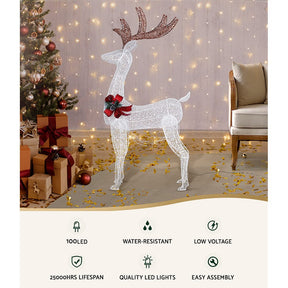 1.5M Christmas Lights Reindeer 100 LED Decorations Jingle Jollys - SportZone.co.nz