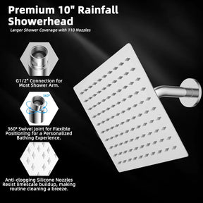 16“ Shower Arm with 10" Rainfall Showerhead - SportZone.co.nz