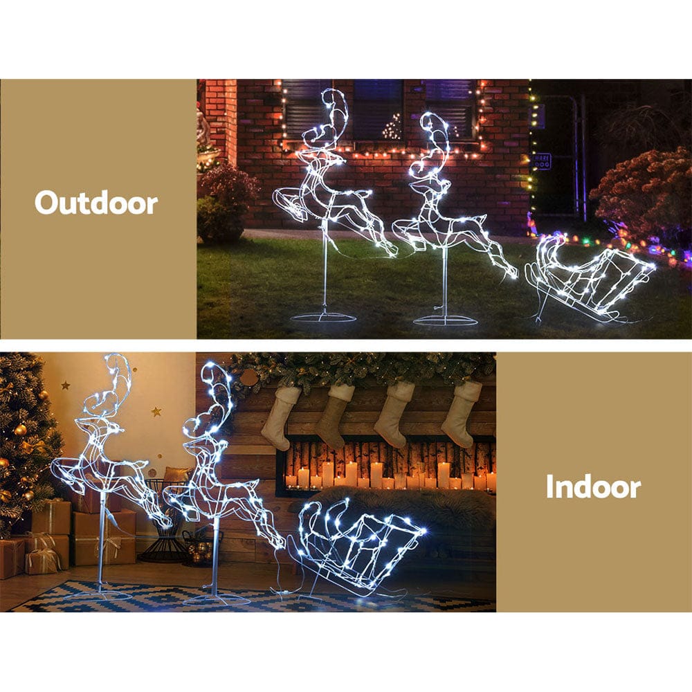1X Christmas Lights Reindeer Sleigh 120 LED Decorations Jingle Jollys - SportZone.co.nz