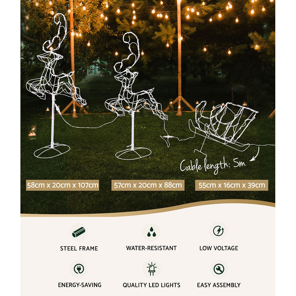 1X Christmas Lights Reindeer Sleigh 120 LED Decorations Jingle Jollys - SportZone.co.nz