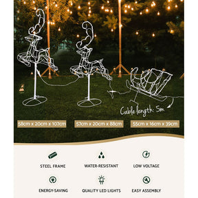 1X Christmas Lights Reindeer Sleigh 120 LED Decorations Jingle Jollys - SportZone.co.nz