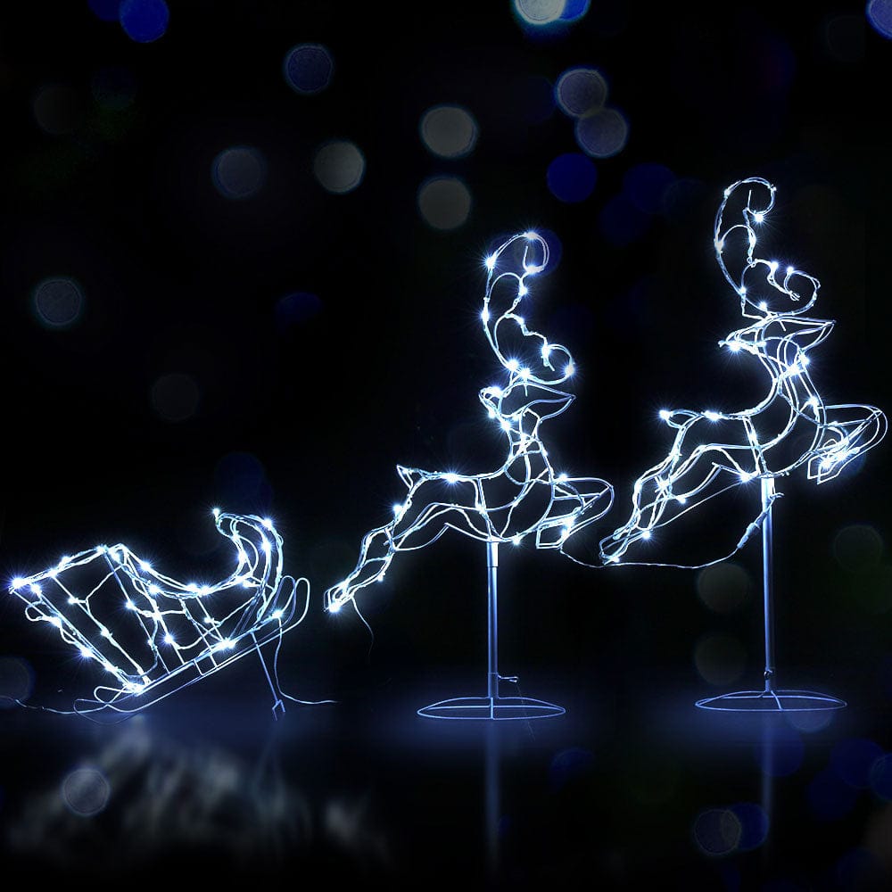 1X Christmas Lights Reindeer Sleigh 120 LED Decorations Jingle Jollys - SportZone.co.nz