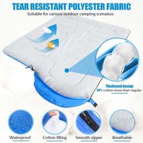 2-in-1 Winter Camping Warmth Kit with Carry Bag: 210 * 75cm Beige Portable Waterproof Warm Sleeping Bag and 200 * 140cm Large Black Double Layer Waterproof Fleece Camping Blanket for Hiking Travel Indoor Outdoor Use - SportZone.co.nz