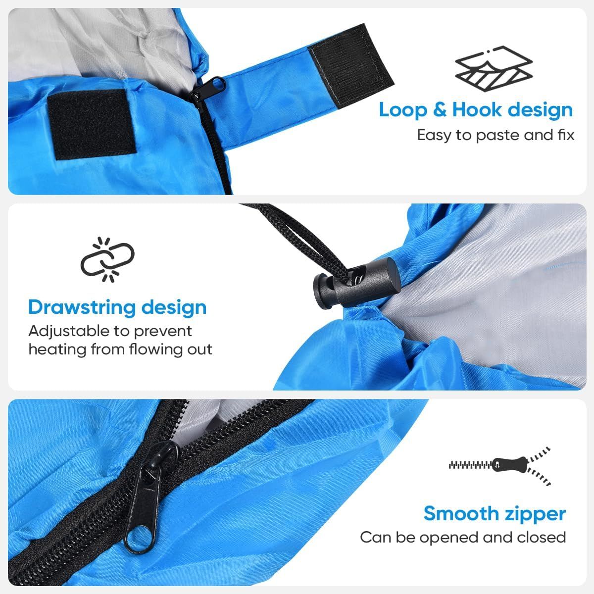 2-in-1 Winter Camping Warmth Kit with Carry Bag: 210 * 75cm Navy Blue Portable Waterproof Warm Sleeping Bag and 200 * 140cm Large Black Double Layer Waterproof Fleece Camping Blanket for Hiking Travel Indoor Outdoor Use - SportZone.co.nz
