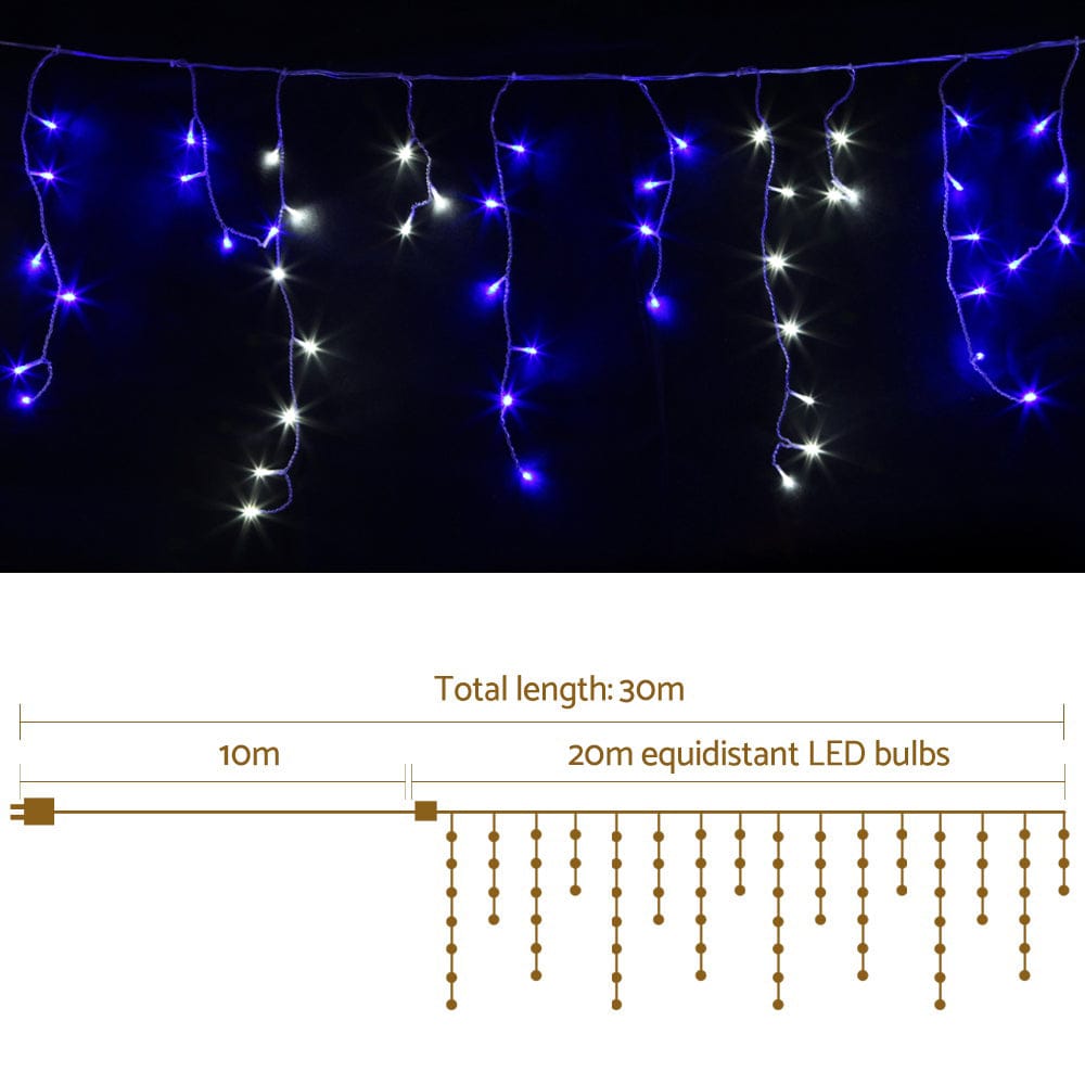 20M Christmas Lights Icicle Light 800 LED Blue White Decor Jingle Jollys - SportZone.co.nz
