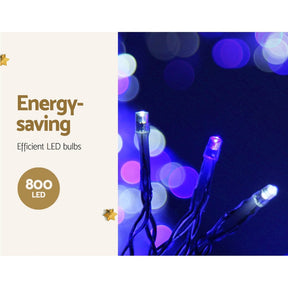 20M Christmas Lights Icicle Light 800 LED Blue White Decor Jingle Jollys - SportZone.co.nz