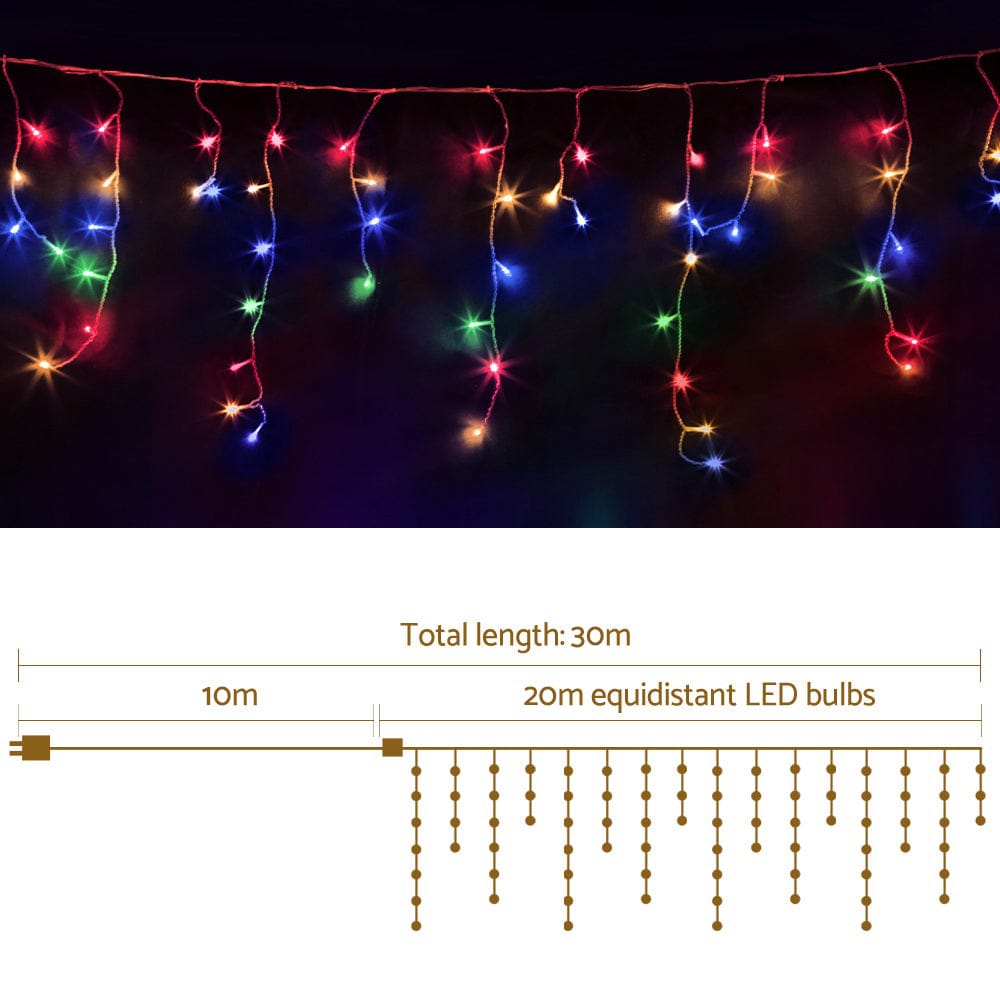 20M Christmas Lights Icicle Light 800 LED Multi-coloured Jingle Jollys - SportZone.co.nz