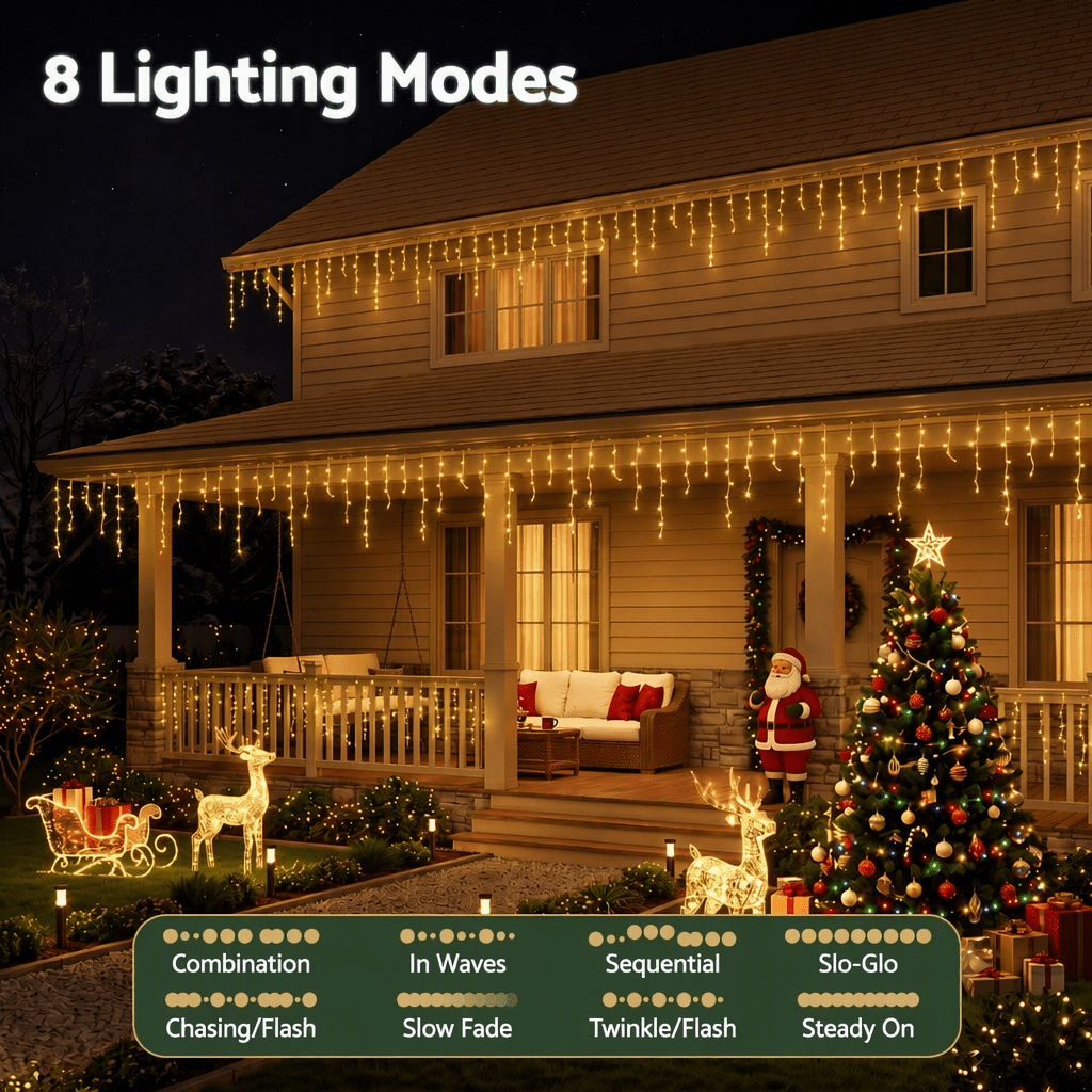 20M Christmas Lights Icicle Light 800 LED Warm White Decor Jingle Jollys - SportZone.co.nz