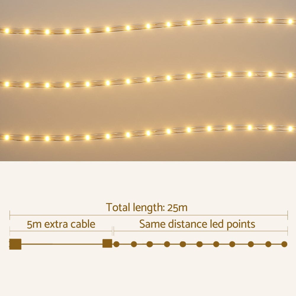 20M Christmas Lights String Rope Light Decorations 600 LED Warm Jingle Jollys - SportZone.co.nz