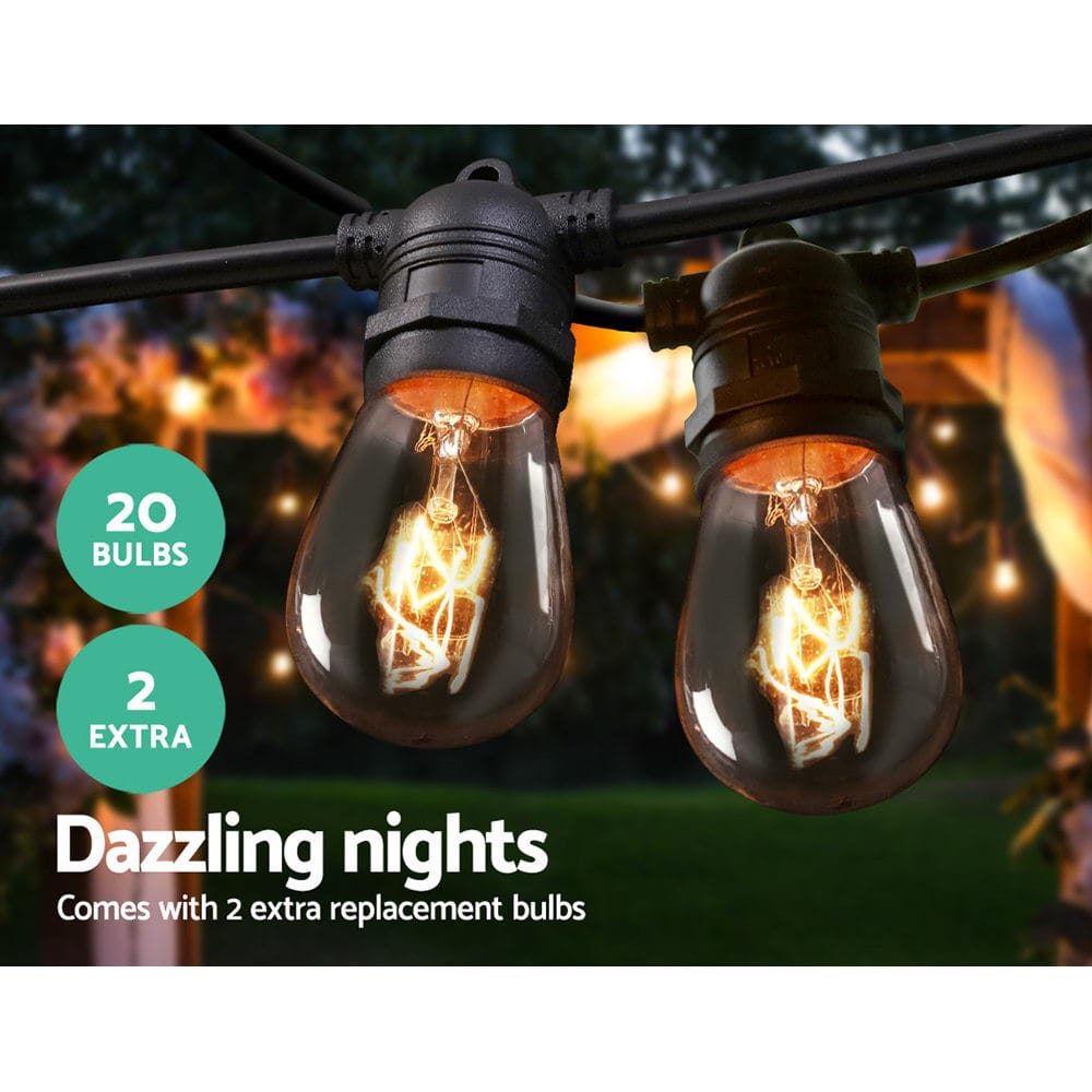 20m LED Festoon String Lights Outdoor Christmas Wedding Waterproof Garden Decor - SportZone.co.nz