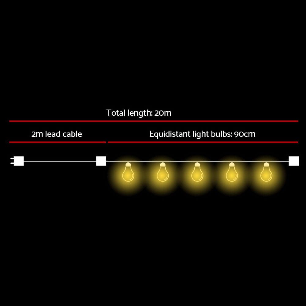 20m LED Festoon String Lights Outdoor Christmas Wedding Waterproof Garden Decor - SportZone.co.nz
