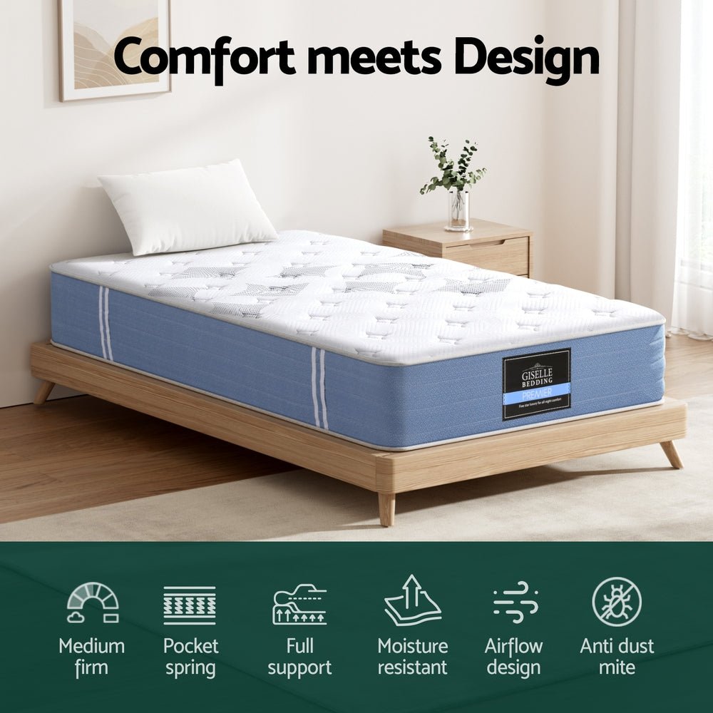 25cm Giselle Mattress Single Bed Pocket Spring Mattresses - SportZone.co.nz
