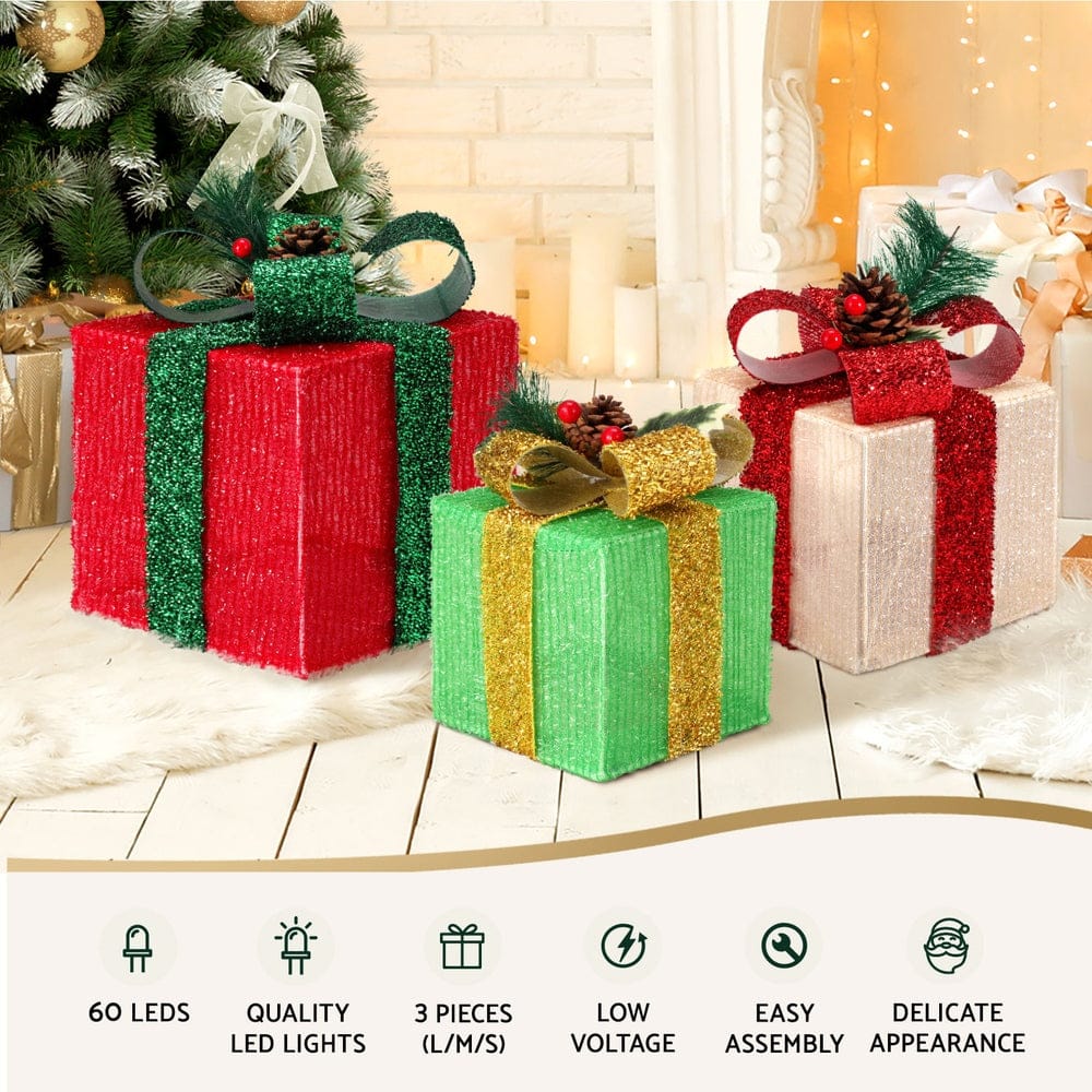 3 PCS Christmas Lights 60 LED Fairy Light Gift Box Jingle Jollys - SportZone.co.nz