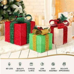 3 PCS Christmas Lights 60 LED Fairy Light Gift Box Jingle Jollys - SportZone.co.nz