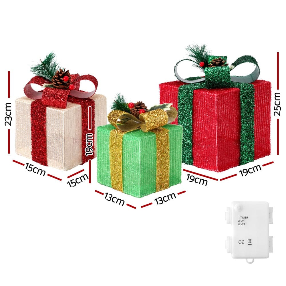 3 PCS Christmas Lights 60 LED Fairy Light Gift Box Jingle Jollys - SportZone.co.nz