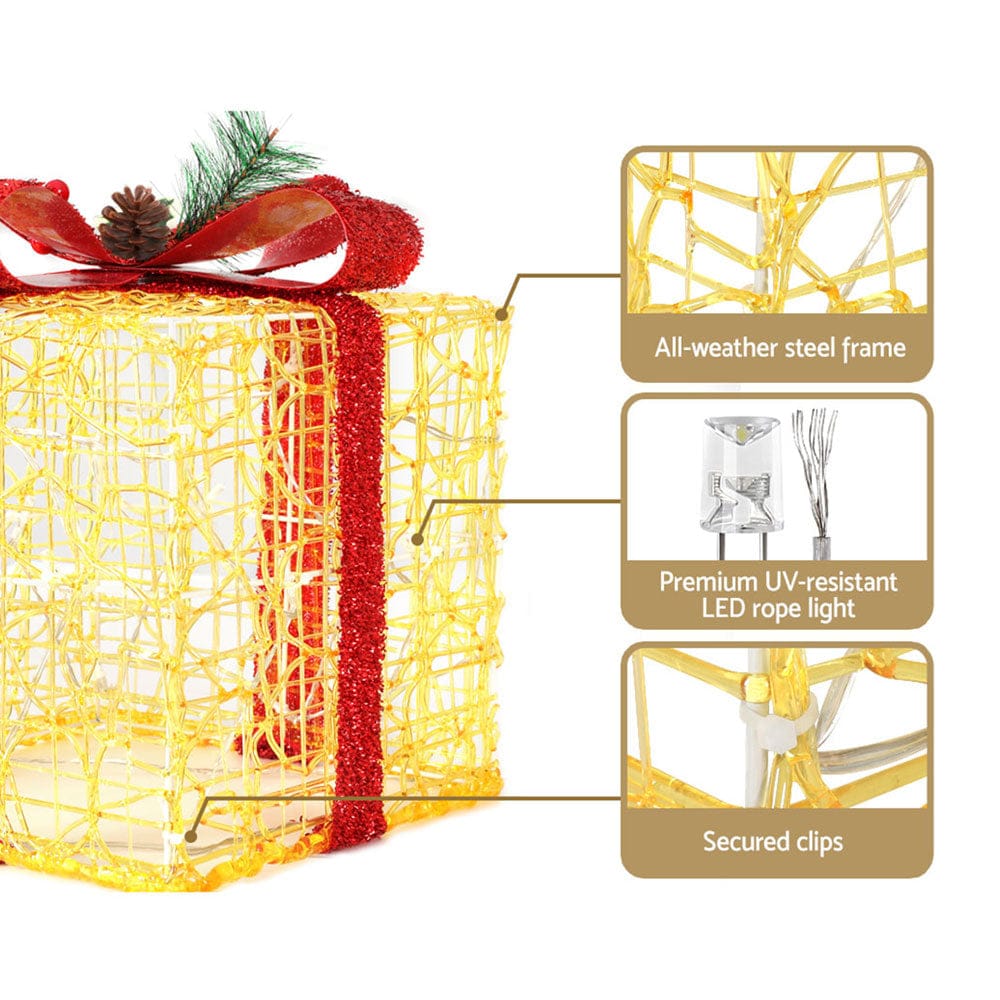 3 PCS Christmas Lights Gift Box Set Set 48 LED Decorations Jingle Jollys - SportZone.co.nz
