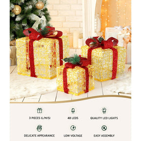 3 PCS Christmas Lights Gift Box Set Set 48 LED Decorations Jingle Jollys - SportZone.co.nz
