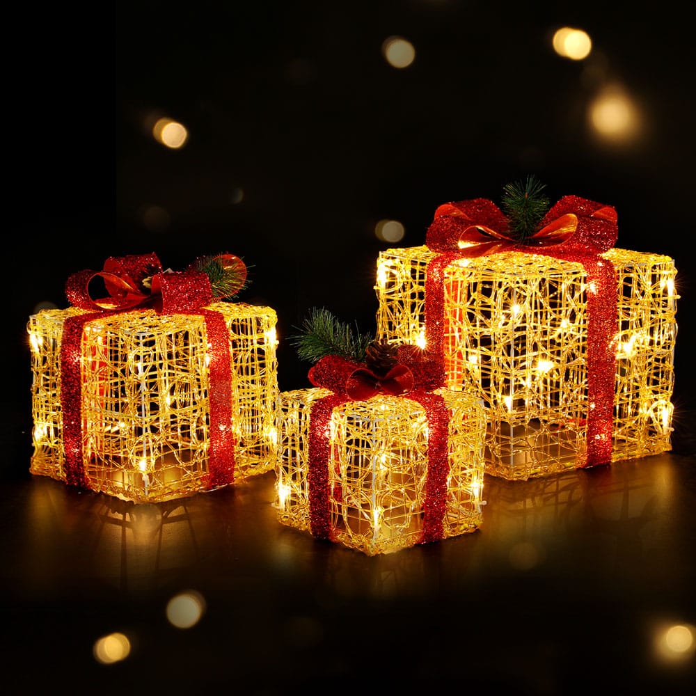 3 PCS Christmas Lights Gift Box Set Set 48 LED Decorations Jingle Jollys - SportZone.co.nz