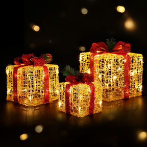 3 PCS Christmas Lights Gift Box Set Set 48 LED Decorations Jingle Jollys - SportZone.co.nz