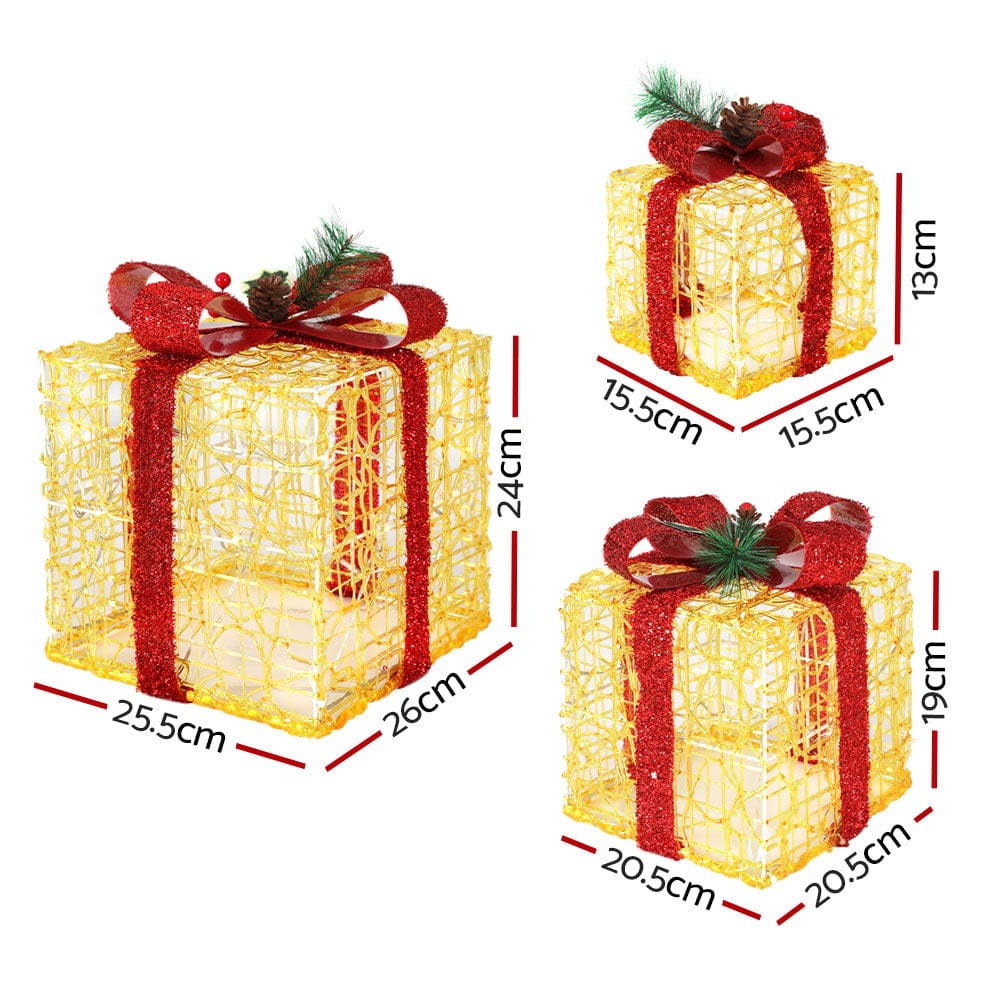 3 PCS Christmas Lights Gift Box Set Set 48 LED Decorations Jingle Jollys - SportZone.co.nz