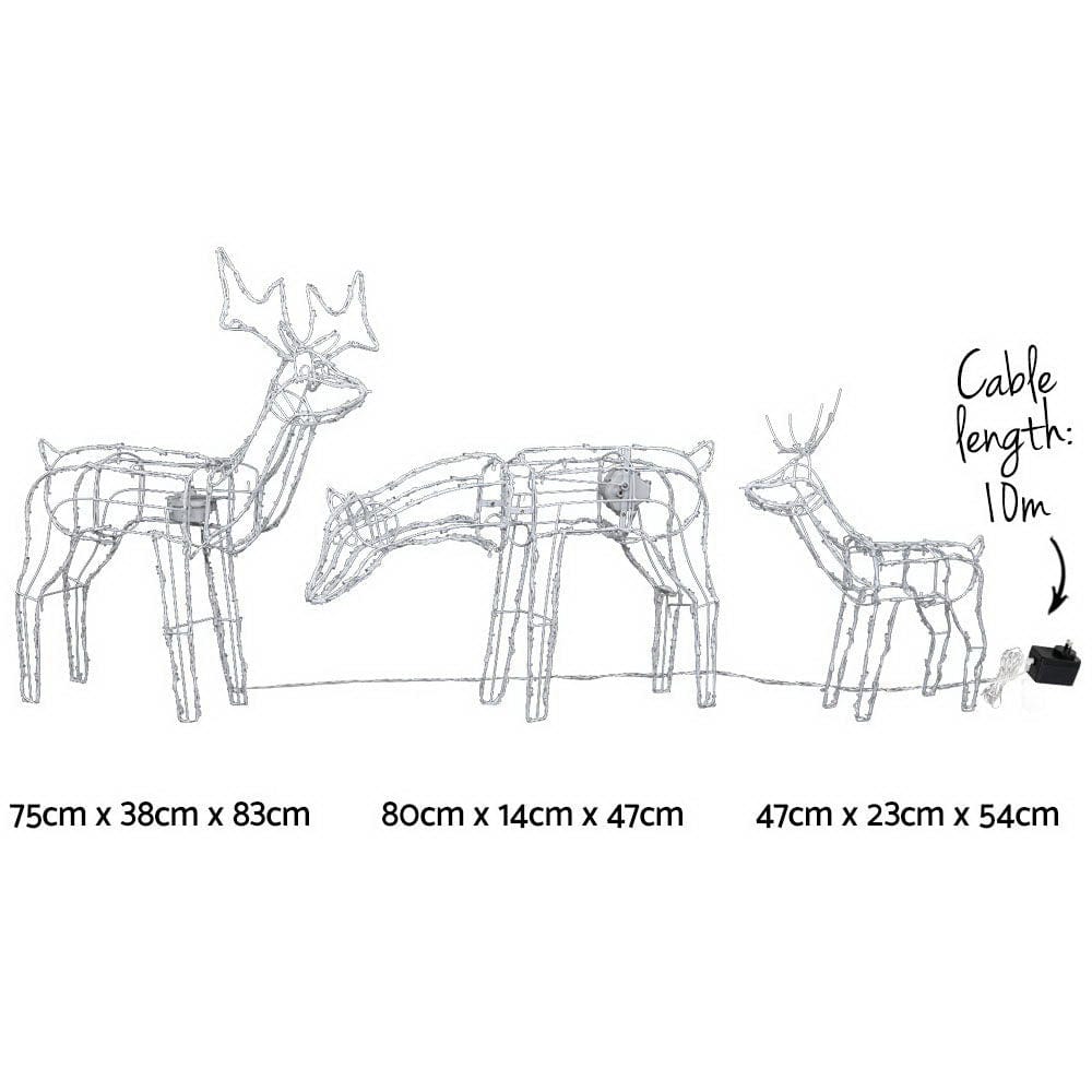 3 PCS Christmas Lights Reindeers 250 LED Decorations Jingle Jollys - SportZone.co.nz