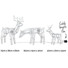 3 PCS Christmas Lights Reindeers 250 LED Decorations Jingle Jollys - SportZone.co.nz