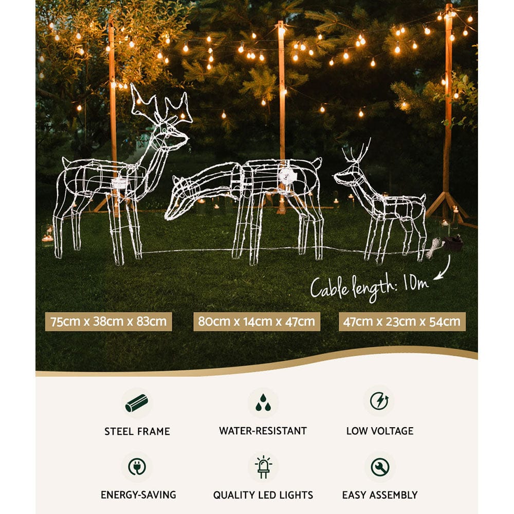3 PCS Christmas Lights Reindeers 250 LED Decorations Jingle Jollys - SportZone.co.nz