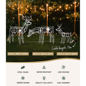 3 PCS Christmas Lights Reindeers 250 LED Decorations Jingle Jollys - SportZone.co.nz
