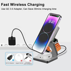 3-in-1 Foldable Magnetic Wireless Charging Station for iPhone 12-15 Pro Max & Apple Watch 8/9