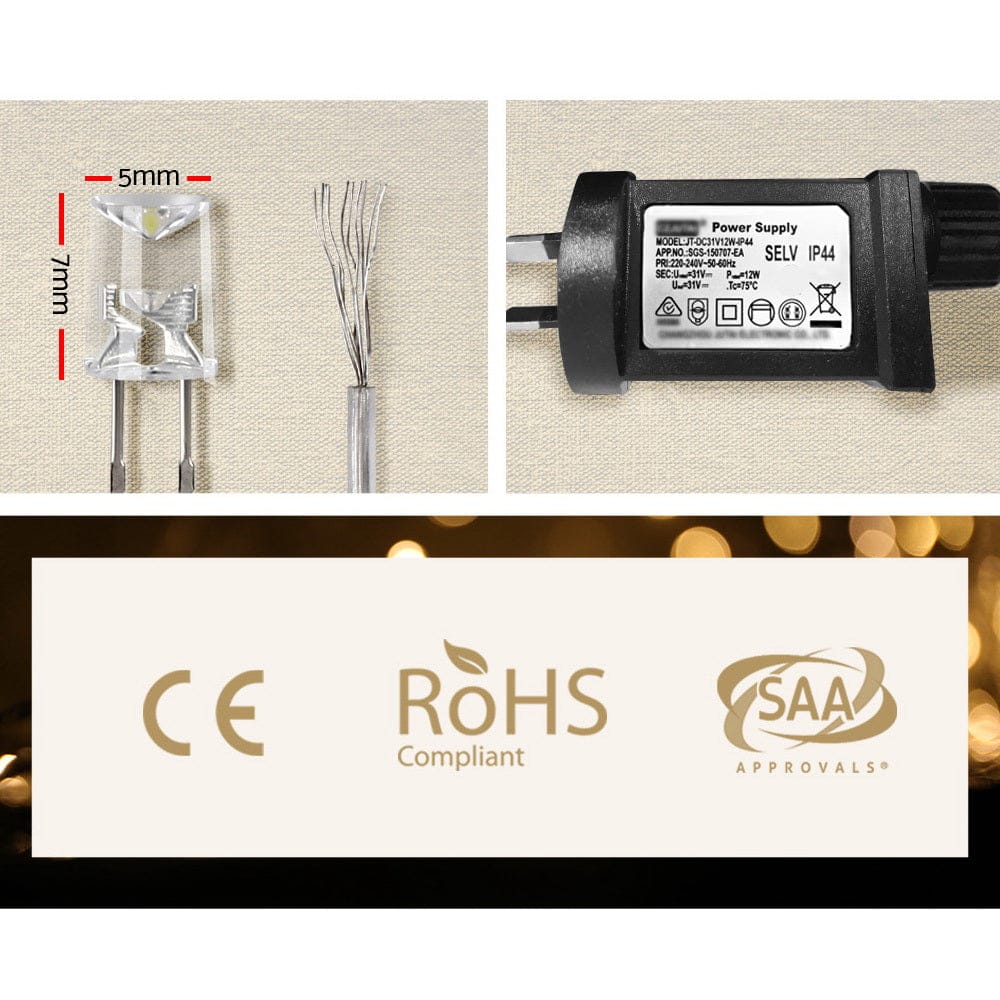 3X6M Christmas Lights Curtain Light Warm White 600 LED Jingle Jollys - SportZone.co.nz
