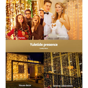 3X6M Christmas Lights Curtain Light Warm White 600 LED Jingle Jollys - SportZone.co.nz