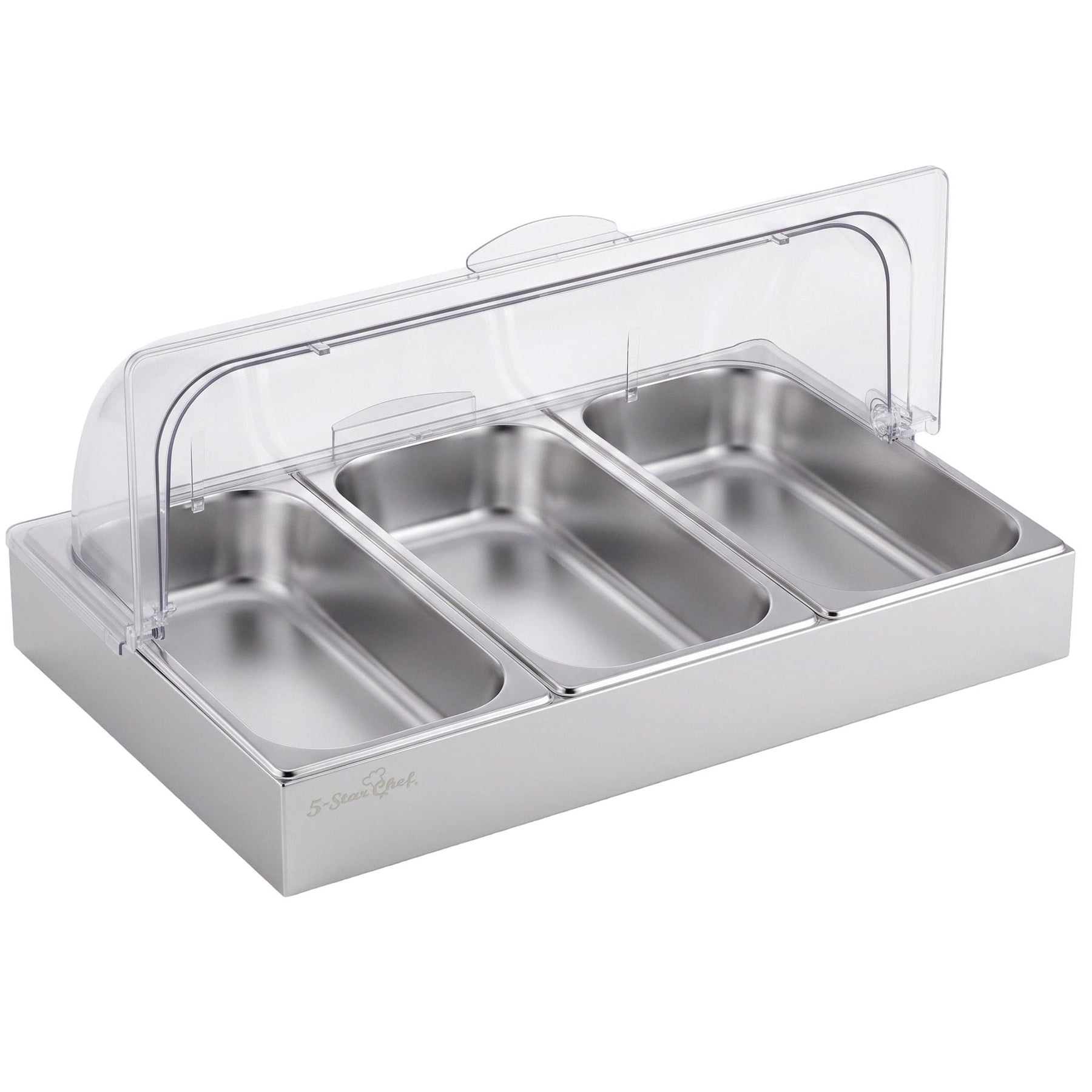 5-Star Chef 3 Pan Food Serving Display Stainless Steel with Clear Roll Top Cover - SportZone.co.nz