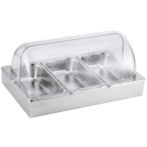 5-Star Chef 3 Pan Food Serving Display Stainless Steel with Clear Roll Top Cover - SportZone.co.nz