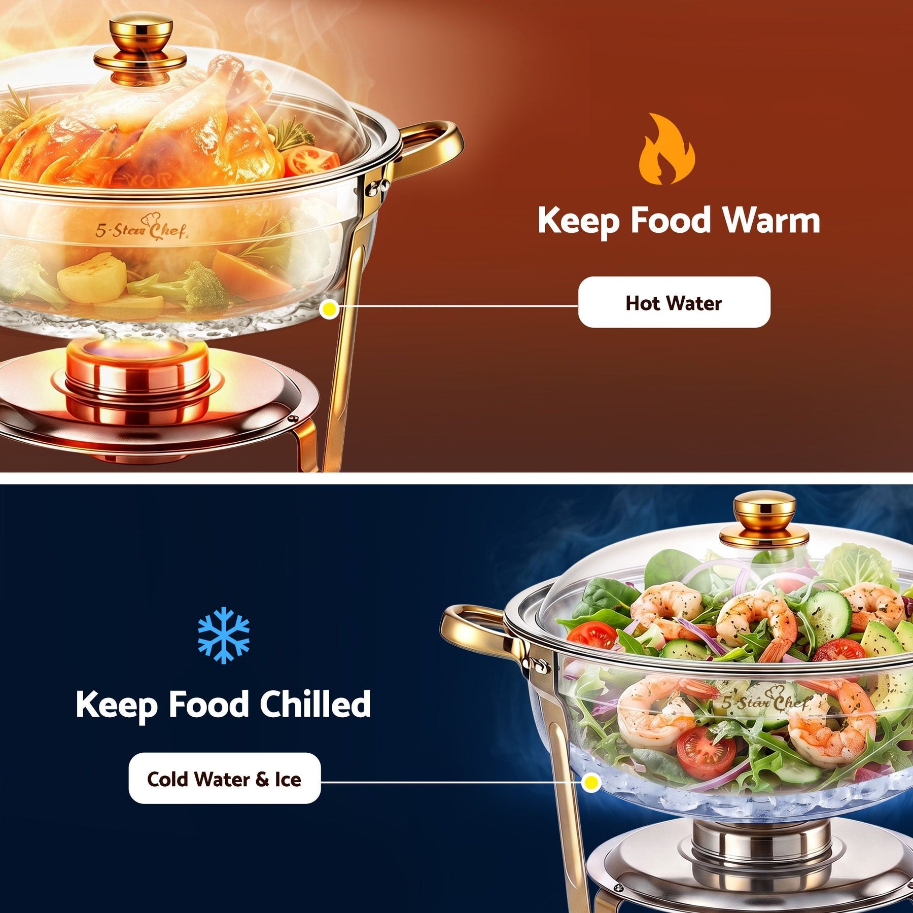 5-Star Chef 5L Chafing Dish Set 2-Pack, Food Warmer Catering Server Buffet - SportZone.co.nz