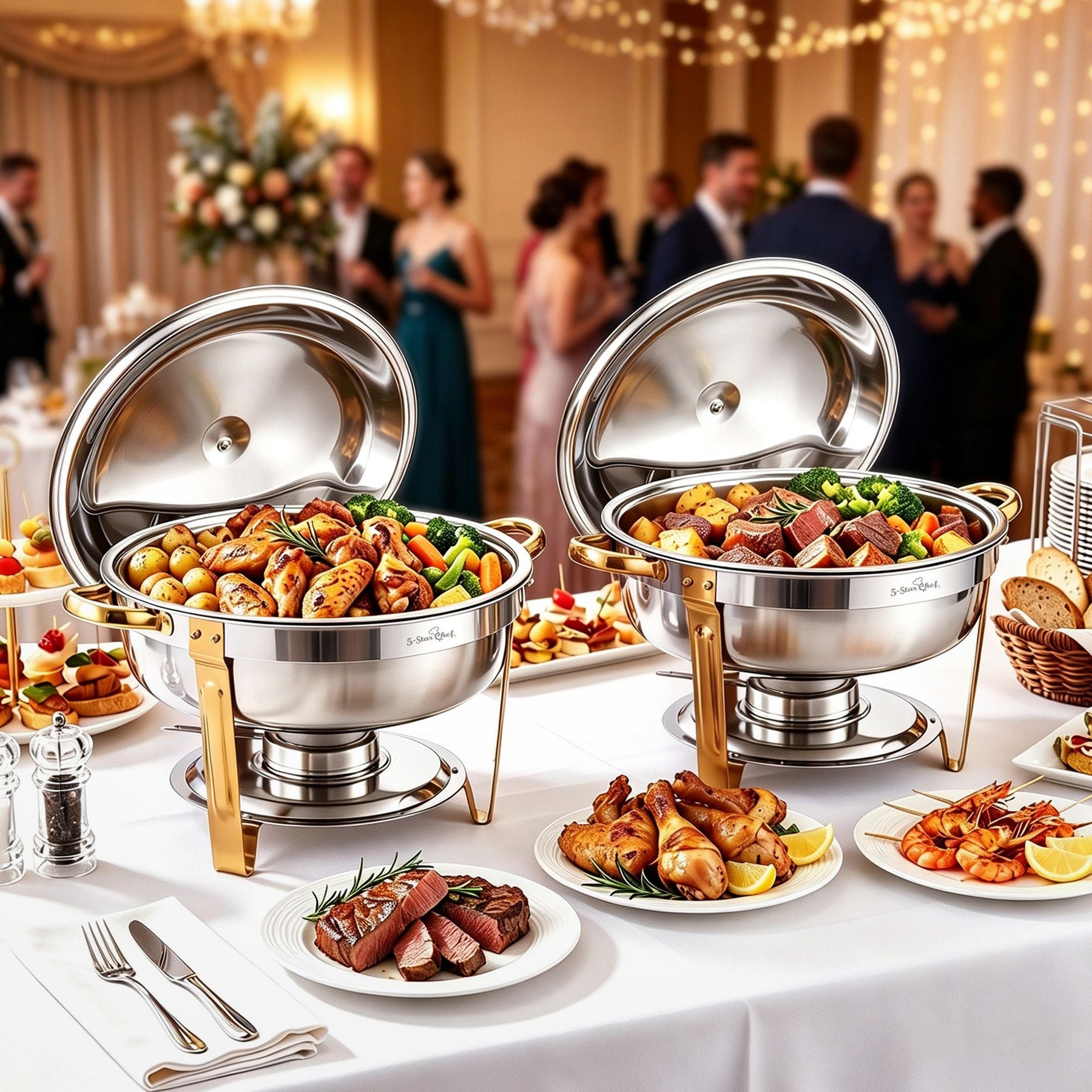 5-Star Chef 5L Chafing Dish Set 2-Pack, Food Warmer Catering Server Buffet - SportZone.co.nz