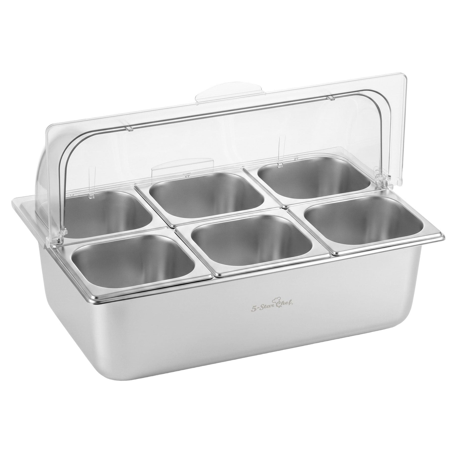 5-Star Chef 6 Pan Food Serving Display Stainless Steel Cooler Platter with Clear Roll Top Cover - SportZone.co.nz
